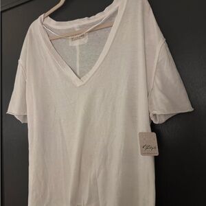 Free People Cream V-Neck Short Sleeve Tee